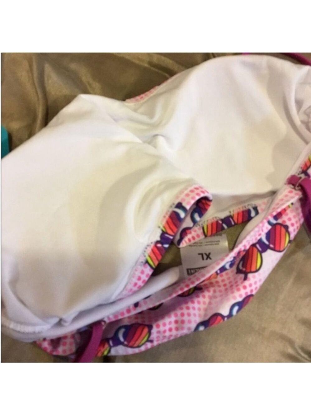 Undercurrent Bandeaukini Woman's Juniors size XL pink dots & sunglasses theme - Picture 2 of 10